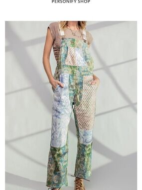 EASEL Laney Mae Floral patchworks overalls